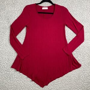 Made By Johnny Women's Top Size M Red Long Sleeve Slinky Flowy